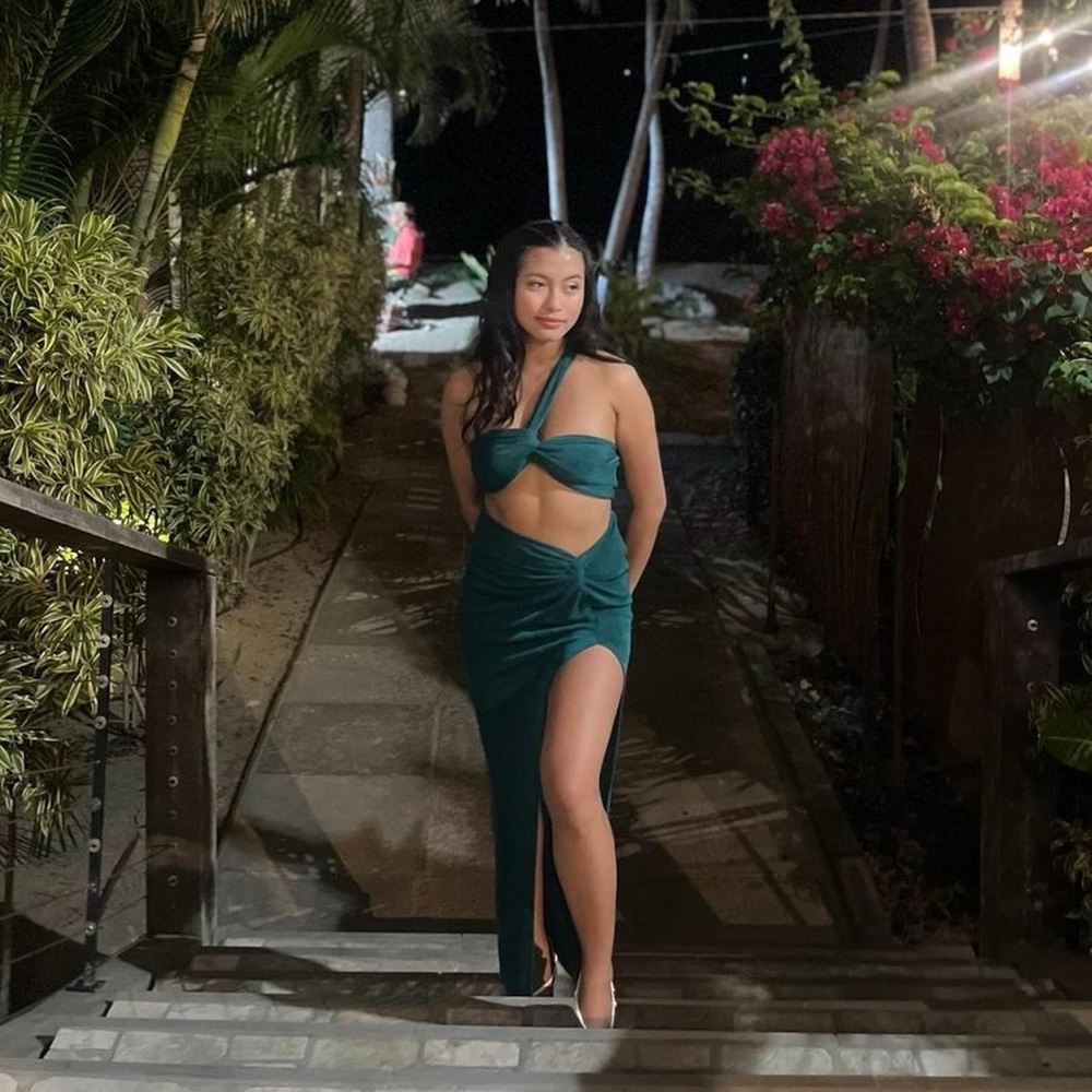 Emerald Green Cutout Two Piece Dress with Thigh Slit